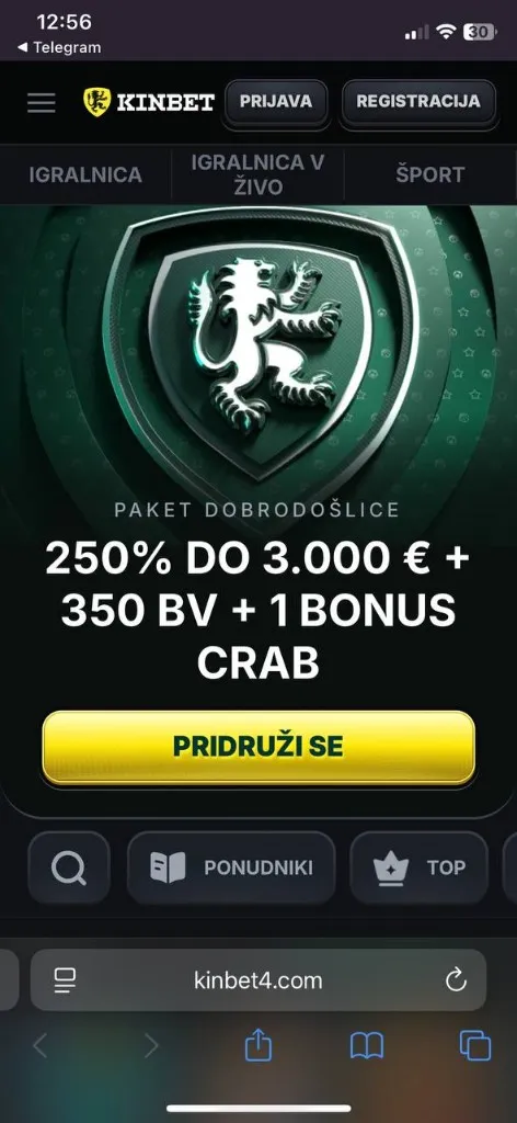 Kinbet mobilni posnetek 1